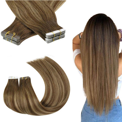 RUNATURE Curly Tape in Hair Extensions Human Hair 18 Inch Tape in