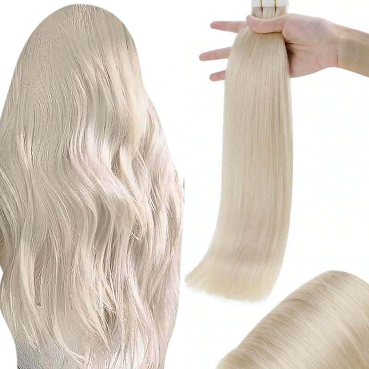 Seamless Skin Weft Extensions Platinum Blonde Tape in Hair #60 – RUNATURE