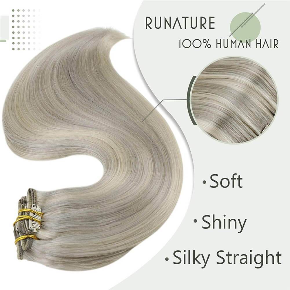 Double Weft Lace Clip Extensions Real Human Hair Gray Blonde #19A60 ...