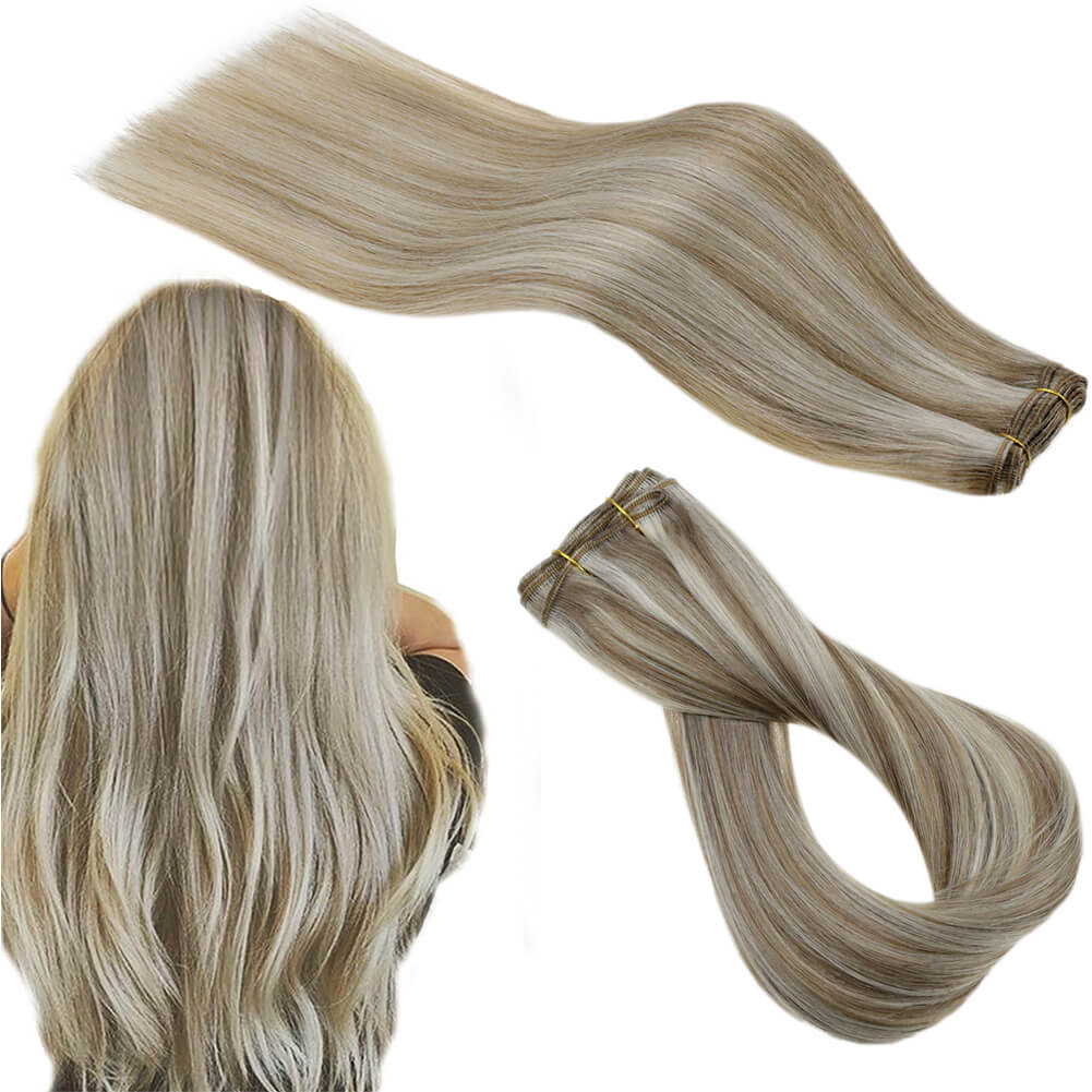 Runature Double Weft Human Sew in Hair Extensions Light Brown #8P60 ...